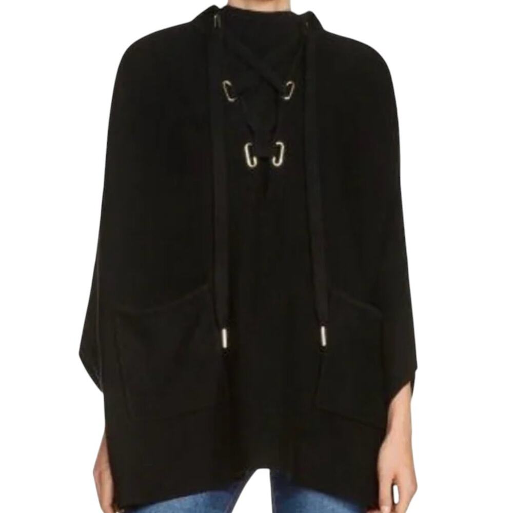 Maje Paris Black Million Poncho Cape Sweater
